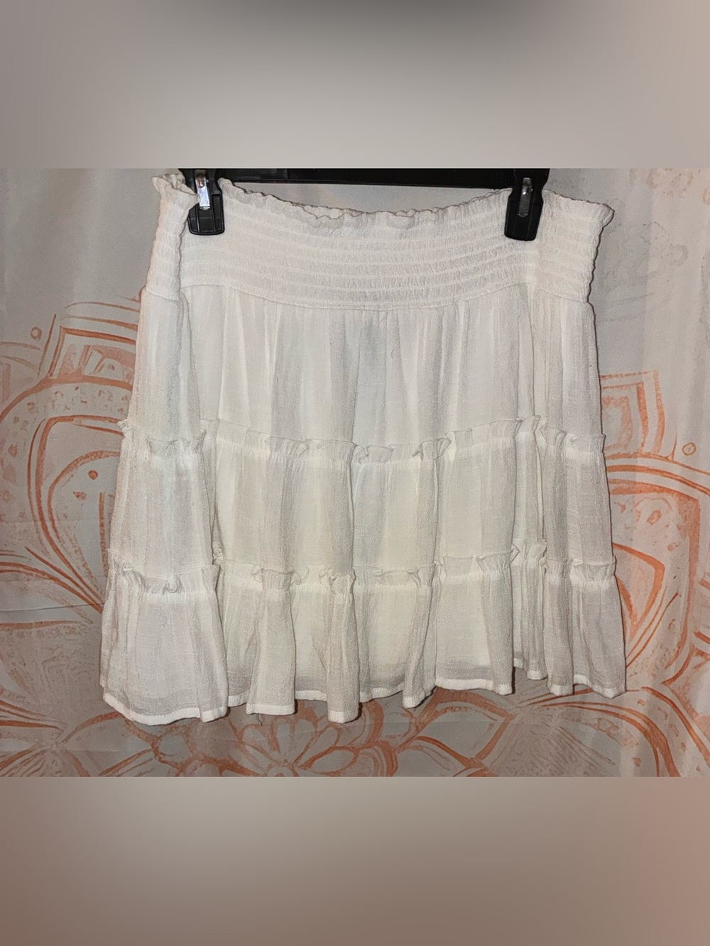 Old Navy Bright Coral Skirt w/ a White Tiered Smocked Flowy Skirt